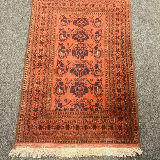 Hand-Knotted Persian Rug. Main Br. 99 x 150cm