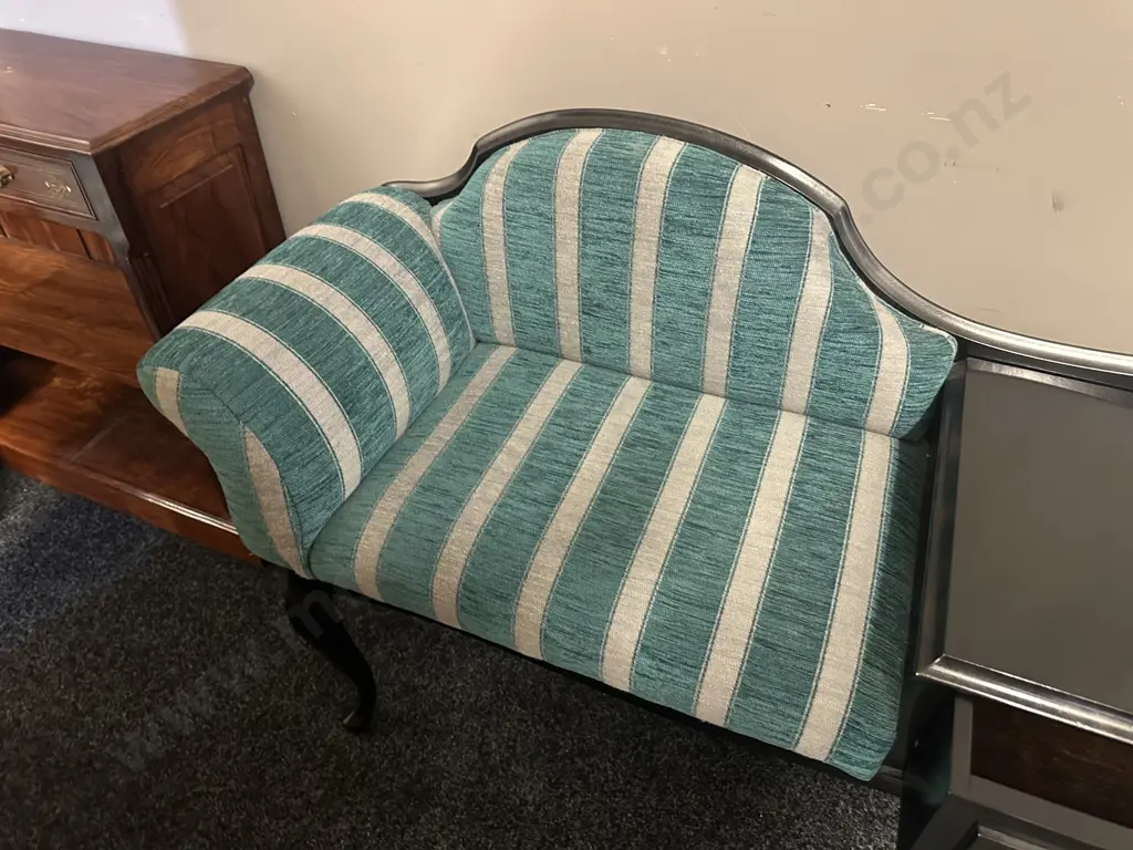 Mahogany Painted Black Telephone Table Aqua Striped Upholstery, Cabriole Legs H73,W107,D42cm. Image 1++