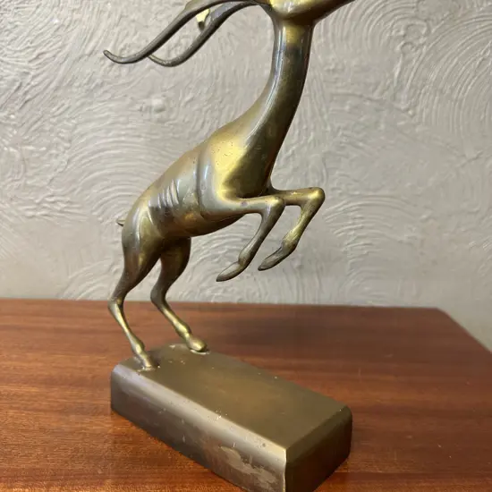 Vintage Brass Leaping Gazele Sculpture Figurine 
