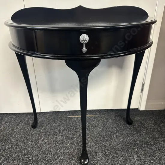 Mahogany Painted Black Half Round Hall Table Single Drawer With Siler Coloured H80,W78,D40cm.