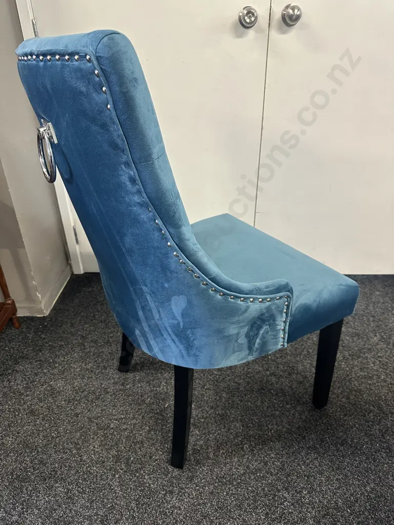 Bed Bath & Beyond design republique 'Harvey' Dining Chair, Button Back, Domed, Blue Velour Upholstered W58cm. Image 1++