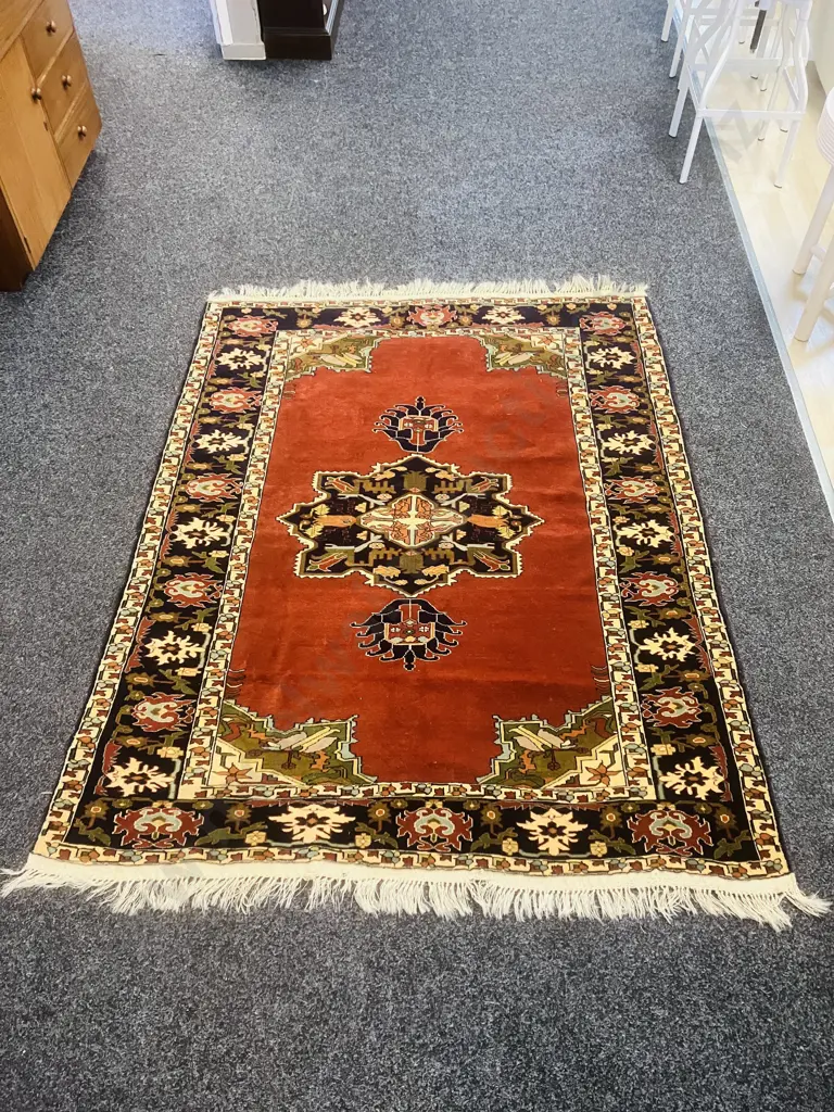 Vintage Persian Rug, Terracotta & Black. 137 x 180cm Image 1++