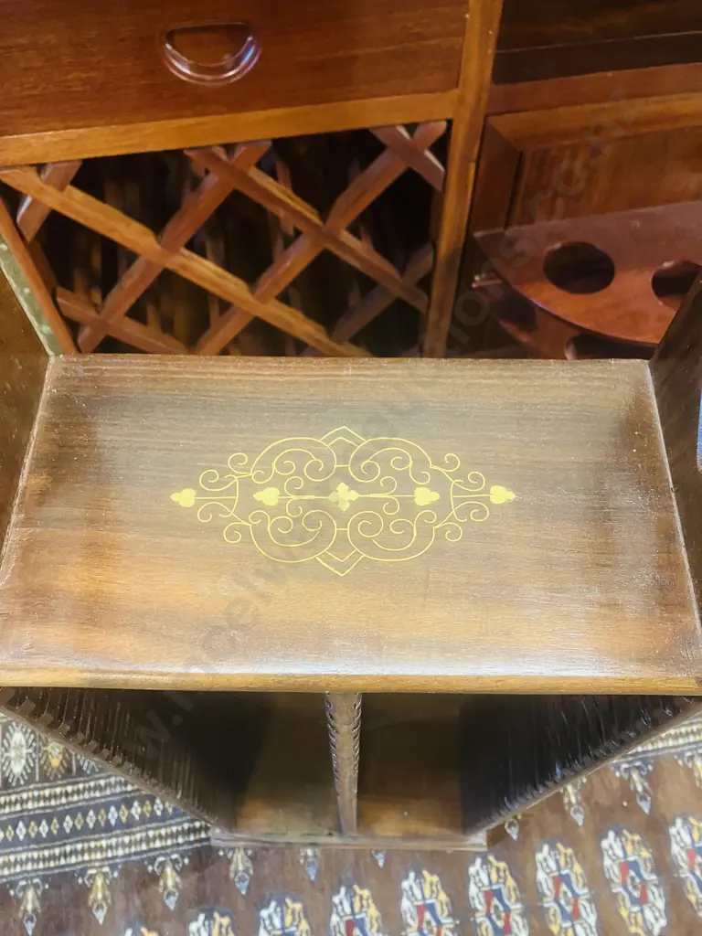 Rosewood CD Stand With Brass Inlay - 60 CD. H86 W28 D16.5cm Image 1++