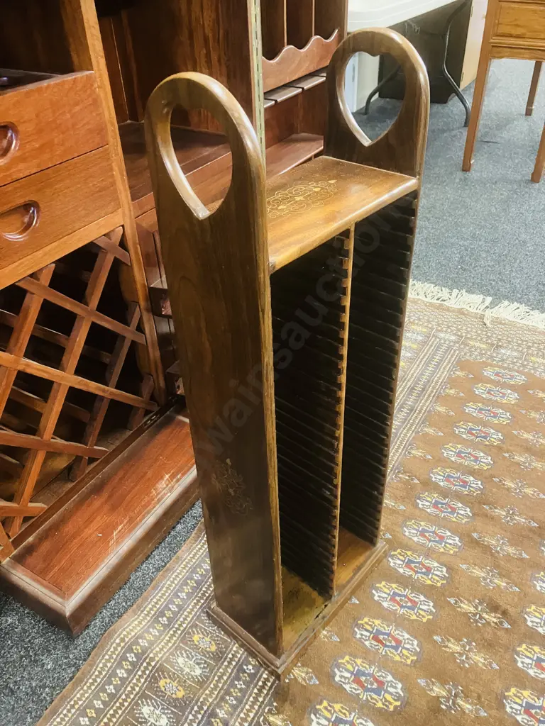 Rosewood CD Stand With Brass Inlay - 60 CD. H86 W28 D16.5cm Image 1++