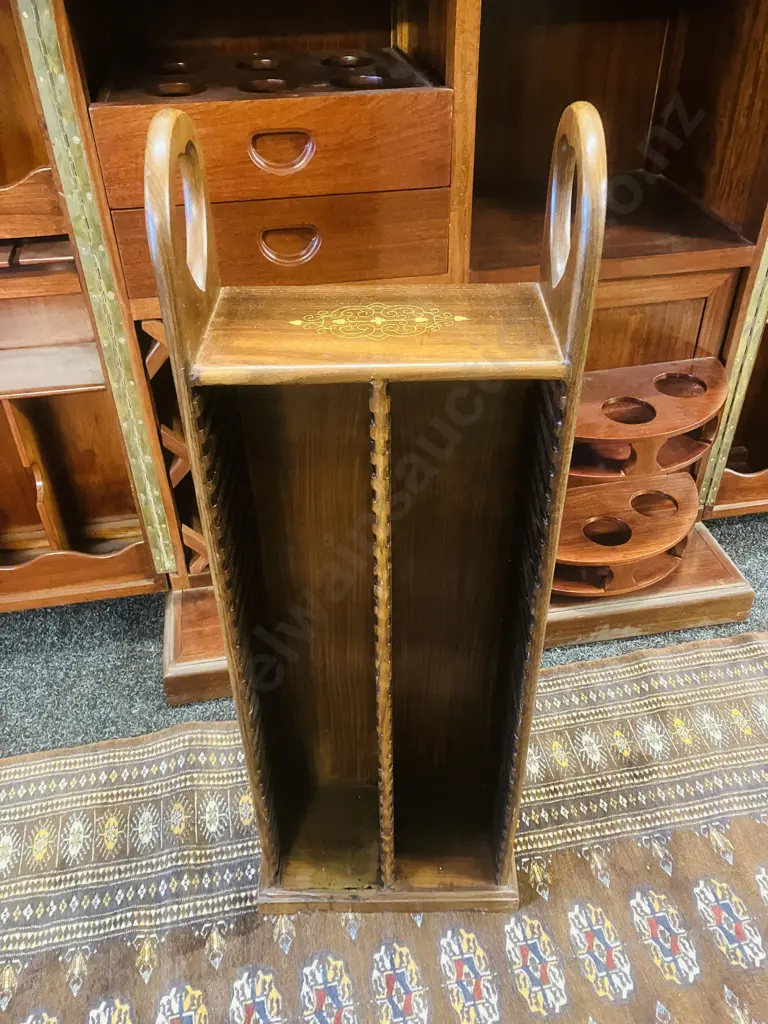 Rosewood CD Stand With Brass Inlay - 60 CD. H86 W28 D16.5cm Image 1++