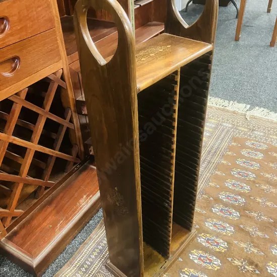 Rosewood CD Stand With Brass Inlay - 60 CD. H86 W28 D16.5cm