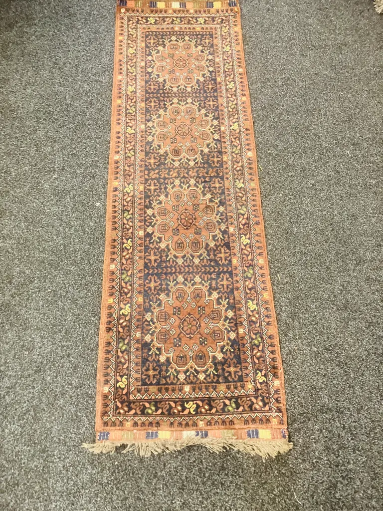 Hand-Knotted Afghan Persian Rug Runner, Browns / Blues. 56 x 186cm Image 1++