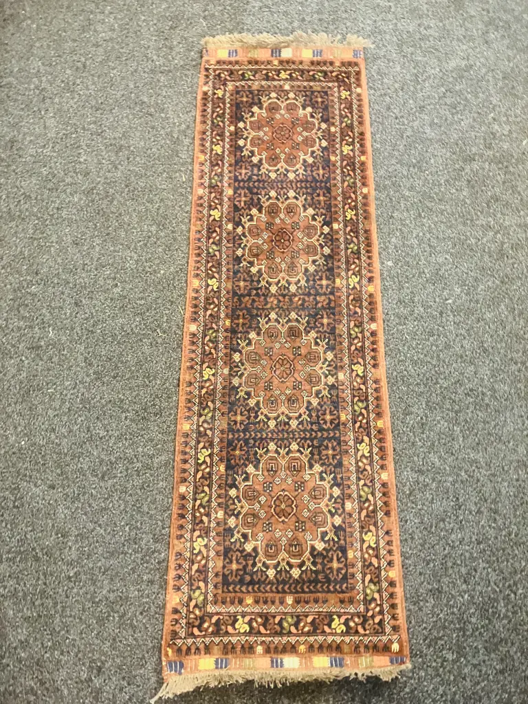 Hand-Knotted Afghan Persian Rug Runner, Browns / Blues. 56 x 186cm Image 1++