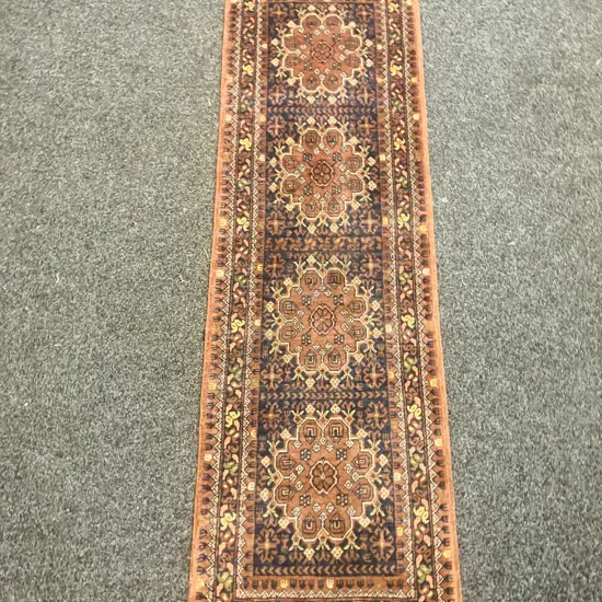 Hand-Knotted Afghan Persian Rug Runner, Browns / Blues. 56 x 186cm