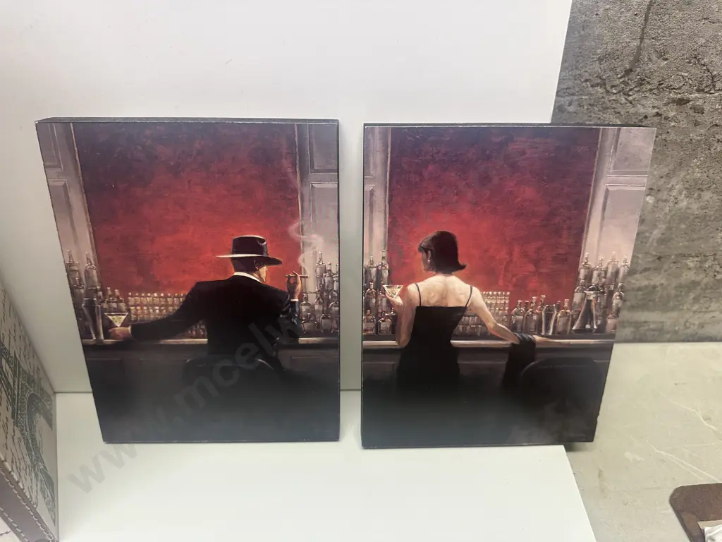 Paris Scene Wine Bottle Holder & Artwork On Board 'Cigar Bar Evening' Image 1++