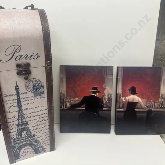 Paris Scene Wine Bottle Holder & Artwork On Board 'Cigar Bar Evening'