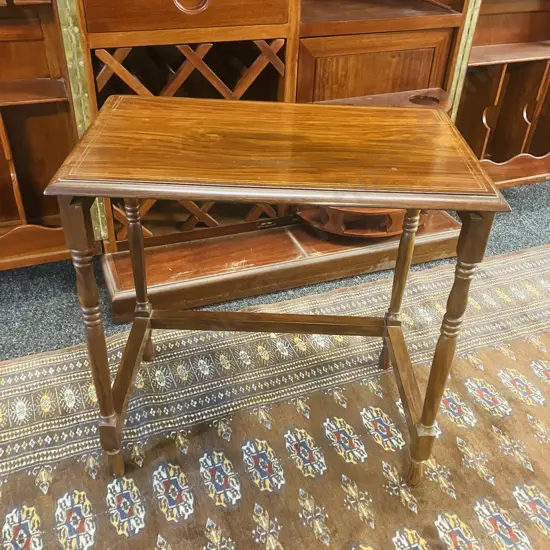 Rosewood Side Table With Brass Inlay. H54 W53.5 D33cm