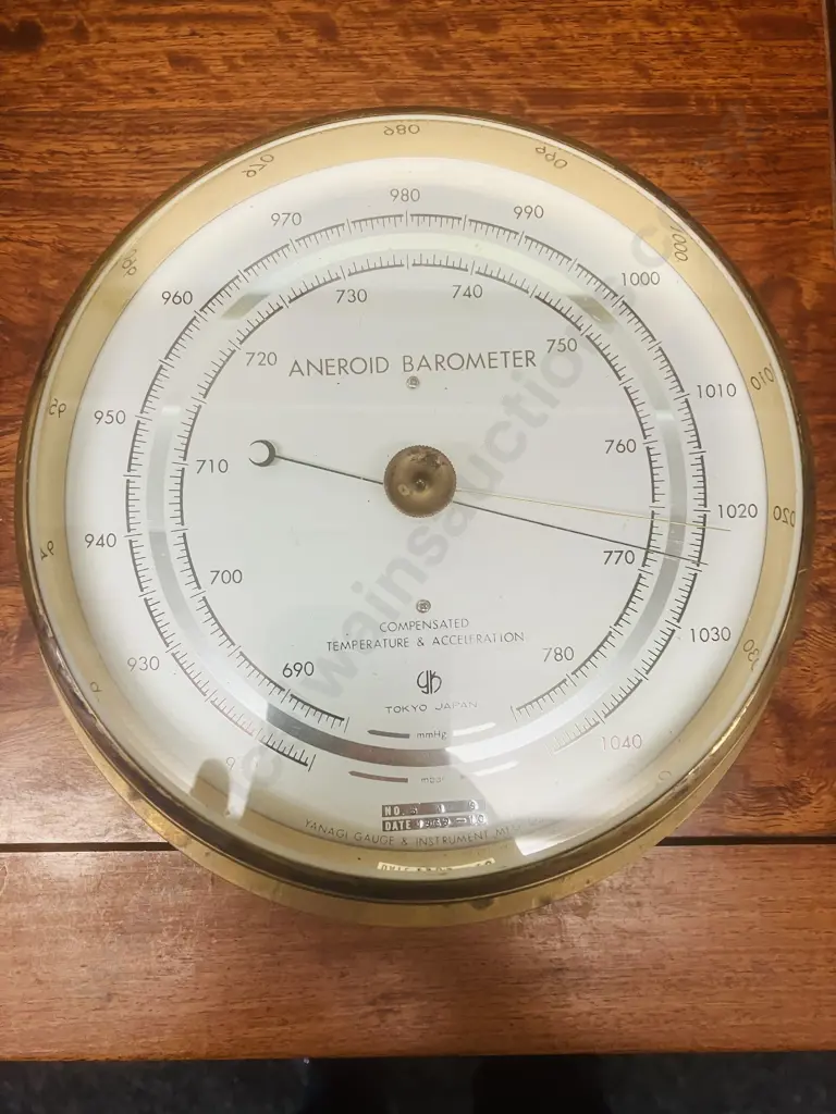 Vintage 1960's YANAGI Tokyo Japanese  Brass Nautical Ships Aneroid Barometer Image 1++