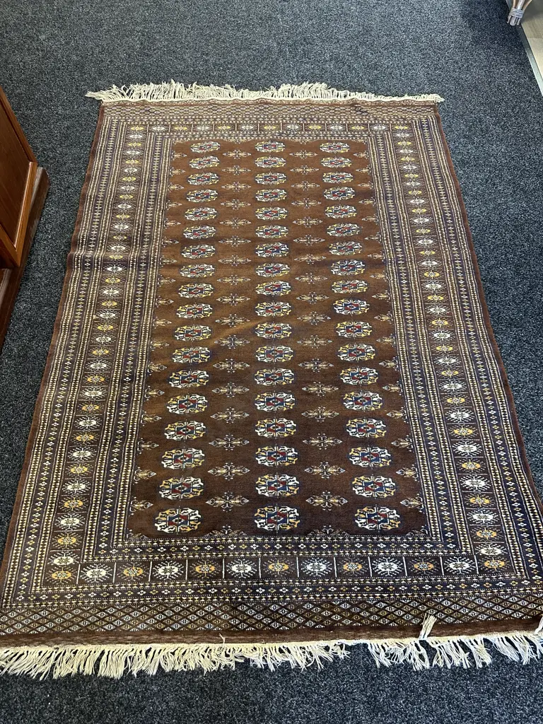 Vintage Turkish Floor Rug Brown, Red & Blue Tones Image 1++
