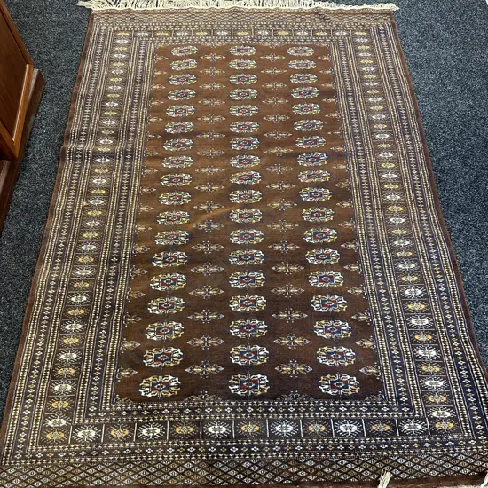 Vintage Turkish Floor Rug Brown, Red & Blue Tones
