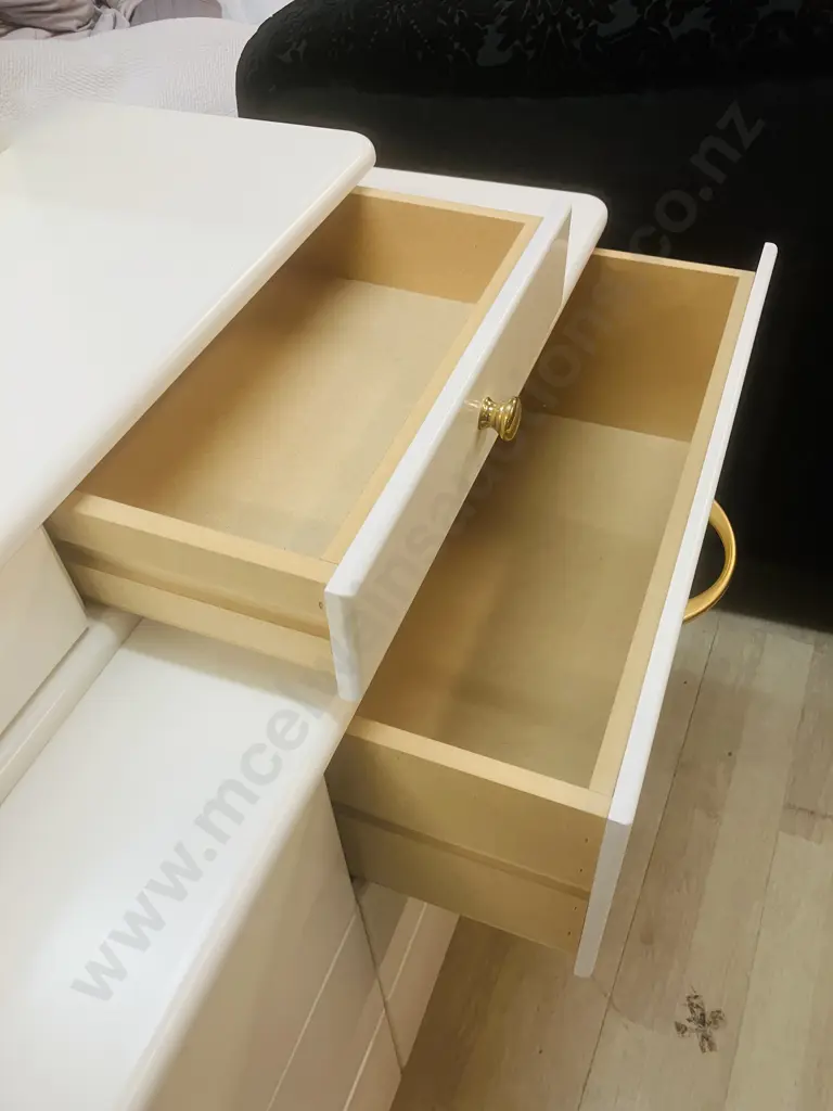 Dimitris NZ White 8 Drawer Dressing Table With Mirror, Gold Colour Handles. H178 W118 D41cm Image 1++