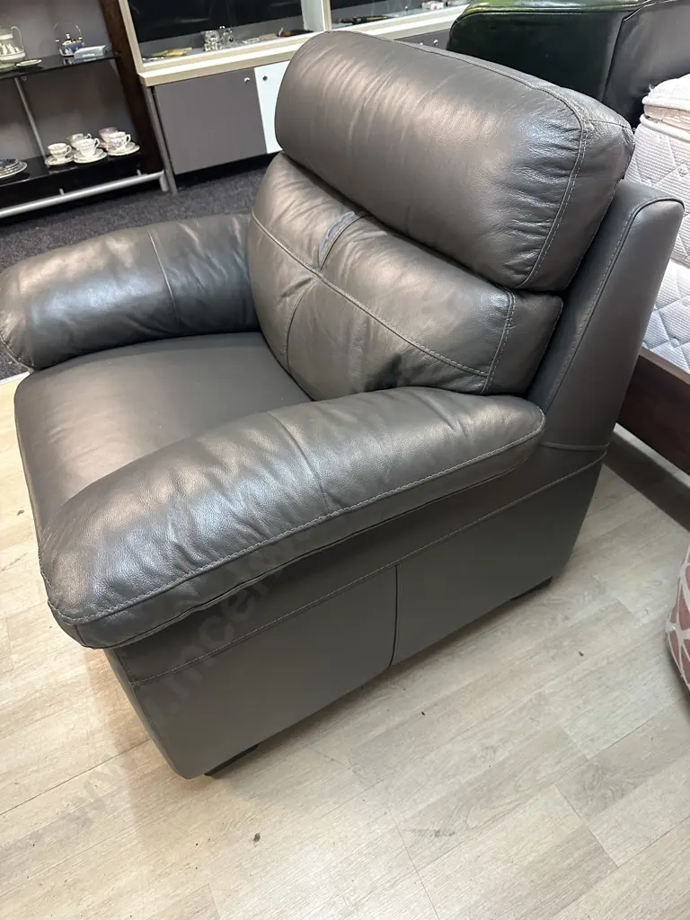 Genuine Grey Leather Chair Ex Harvey Norman H95,W105,D83cm. Image 1++