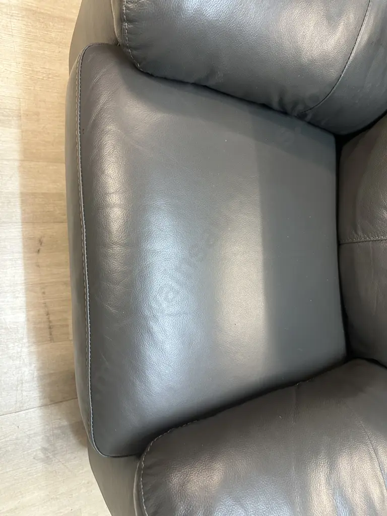 Genuine Grey Leather Chair Ex Harvey Norman H95,W105,D83cm. Image 1++