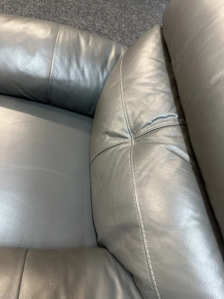 Genuine Grey Leather Chair Ex Harvey Norman H95,W105,D83cm. Image 1++