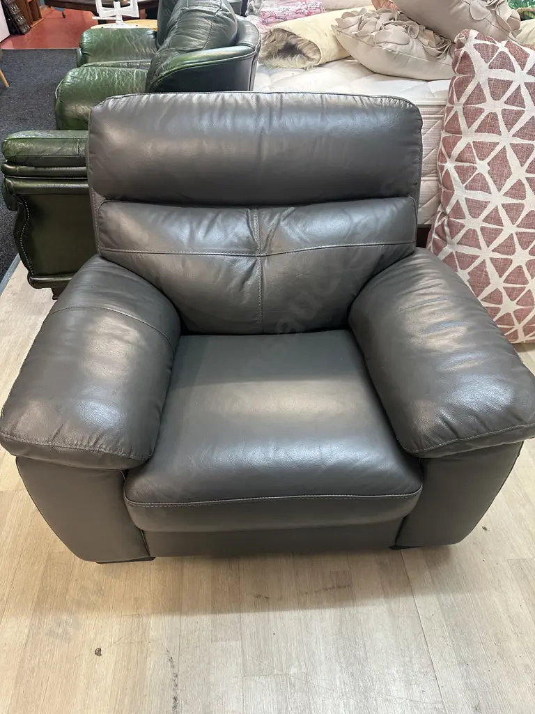 Genuine Grey Leather Chair Ex Harvey Norman H95,W105,D83cm. Image 1++