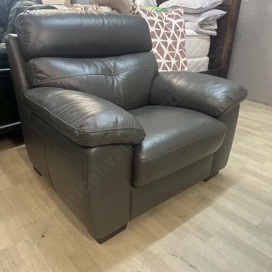 Genuine Grey Leather Chair Ex Harvey Norman H95,W105,D83cm.