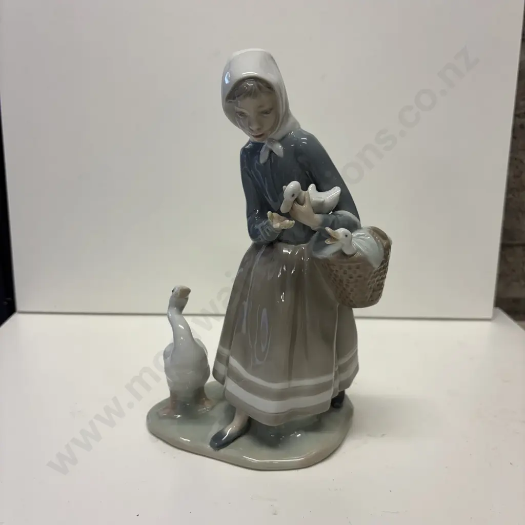 Lladro Lady Figurine with Ducks and Basket Image 1++