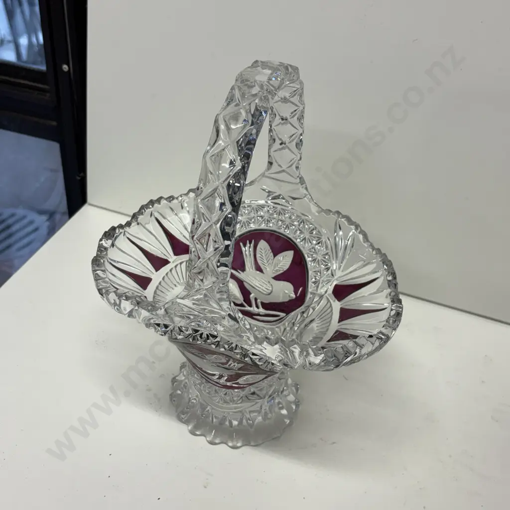 Stunning Vintage Hofbauer Ruby Byrdes Large Crystal Basket H27cm Image 1++