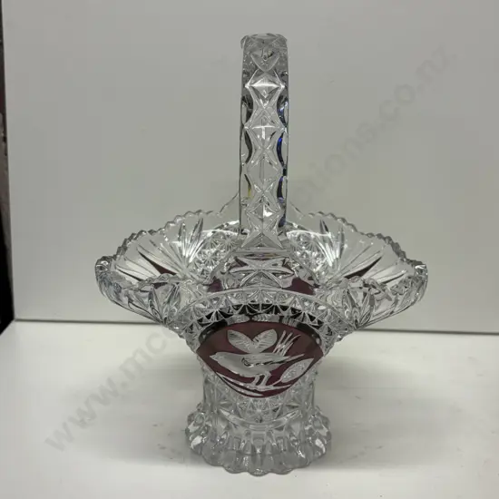 Stunning Vintage Hofbauer Ruby Byrdes Large Crystal Basket H27cm