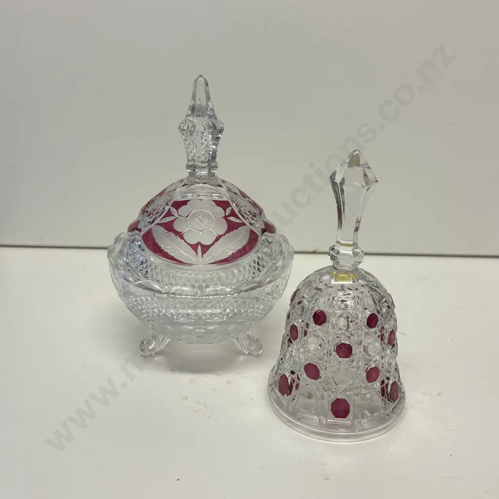 Stunning Vintage Hofbauer Ruby Byrdes Crystal Lidded Pot with Bell Image 1++