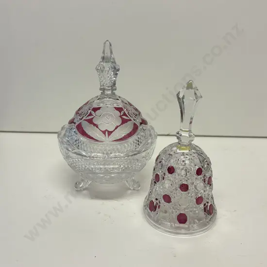 Stunning Vintage Hofbauer Ruby Byrdes Crystal Lidded Pot with Bell