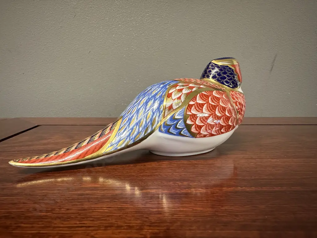 Royal Crown Derby 'Pheasant' Paperweight Imari Pattern & 22 Carat Gold Accents With Silver Stopper Image 1++