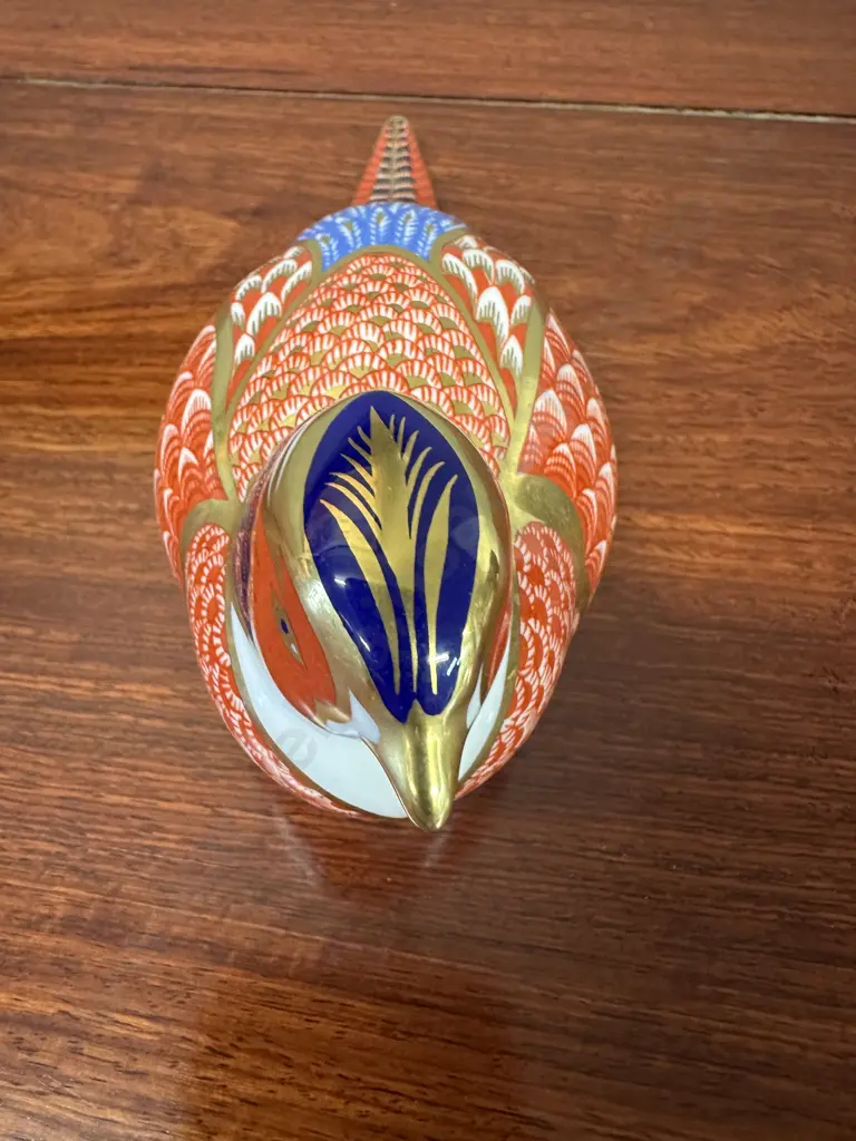 Royal Crown Derby 'Pheasant' Paperweight Imari Pattern & 22 Carat Gold Accents With Silver Stopper Image 1++