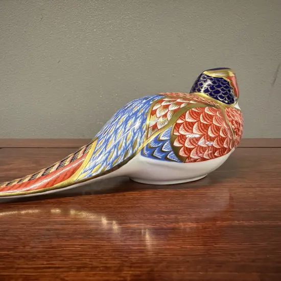 Royal Crown Derby 'Pheasant' Paperweight Imari Pattern & 22 Carat Gold Accents With Silver Stopper