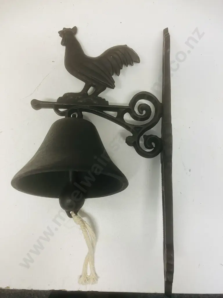 Black Rooster Cast Iron Bell - Wall Mount. 36 x 19cm Image 1++