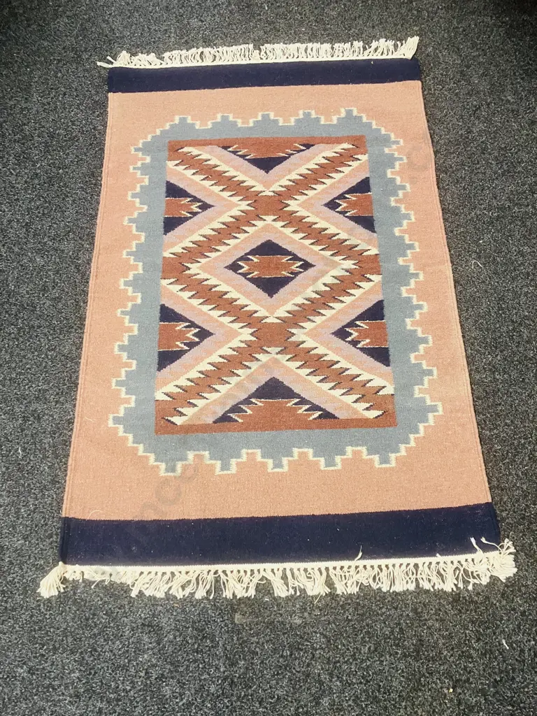 Floor Rug - Blues / Browns / Cream Tones. 95 x 150cm Image 1++