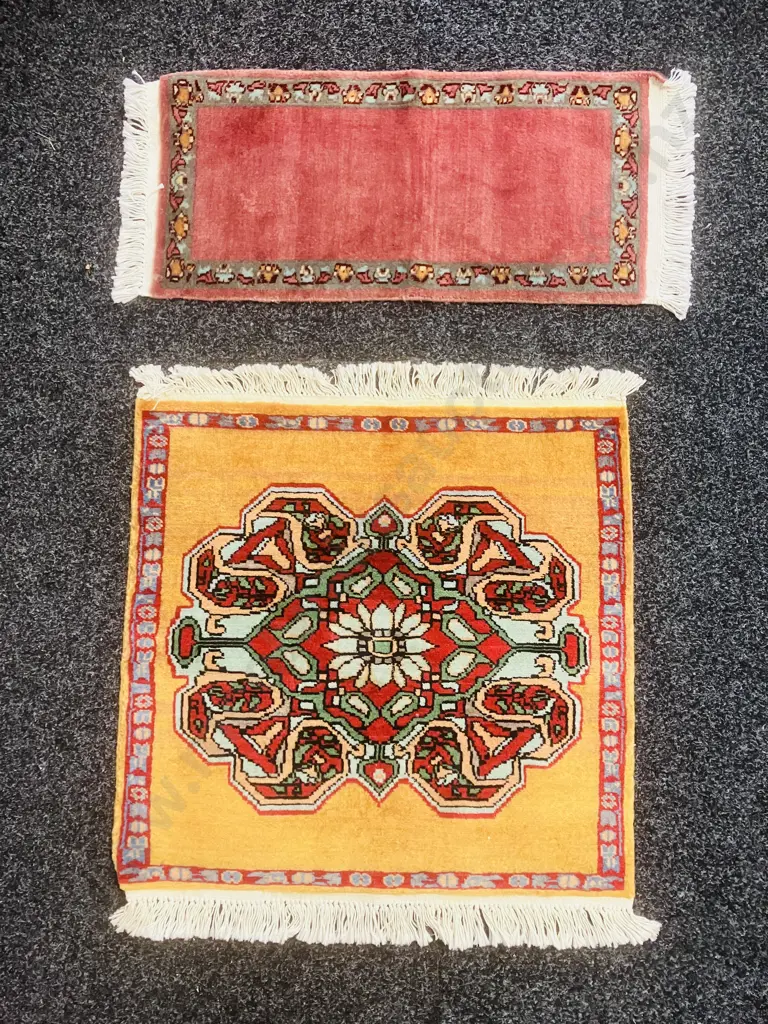 Small Persian Silk Rugs. 62 x 62cm & 31 x 67cm Image 1++