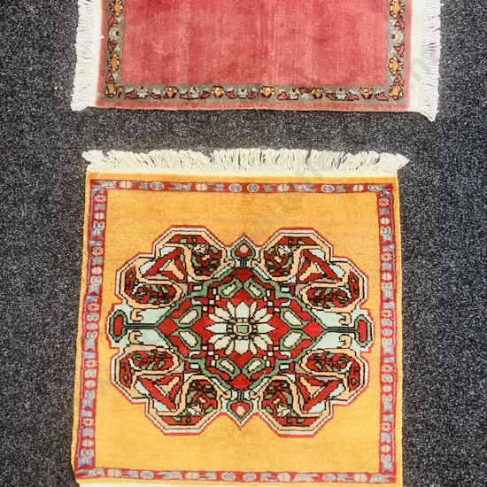 Small Persian Silk Rugs. 62 x 62cm & 31 x 67cm