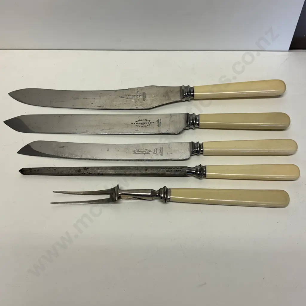 Vintage Assortment of Knives and Carving Utensils with Bone? handles Image 1++