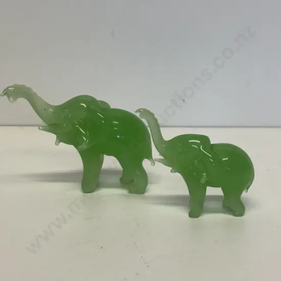 Pair of Jade? Green glass miniature elephants