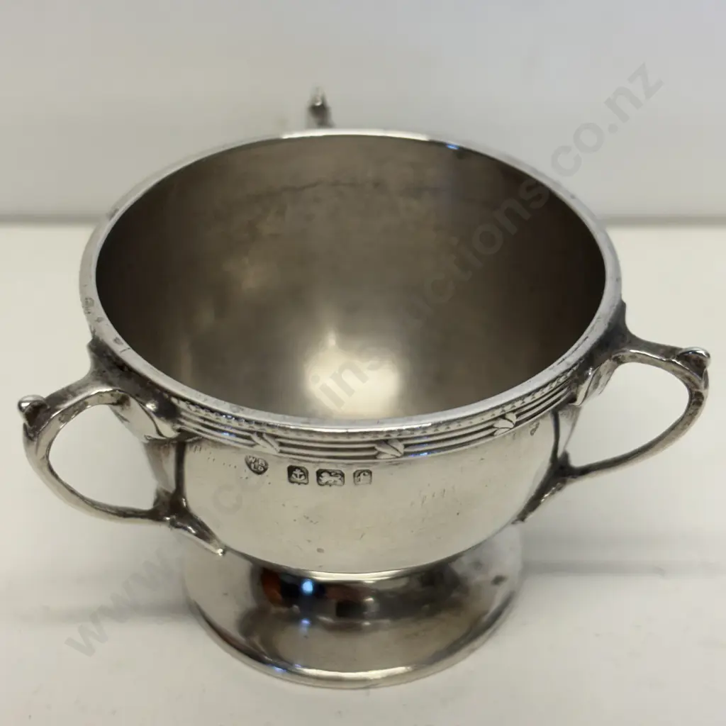 Hallmarked Sterling Silver 3 handled Egg cup.  Image 1++