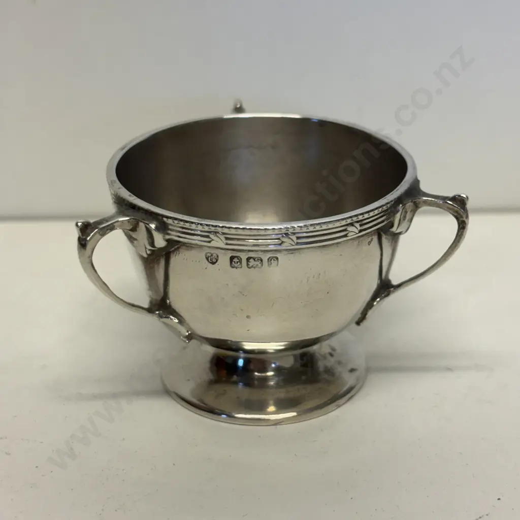 Hallmarked Sterling Silver 3 handled Egg cup.  Image 1++