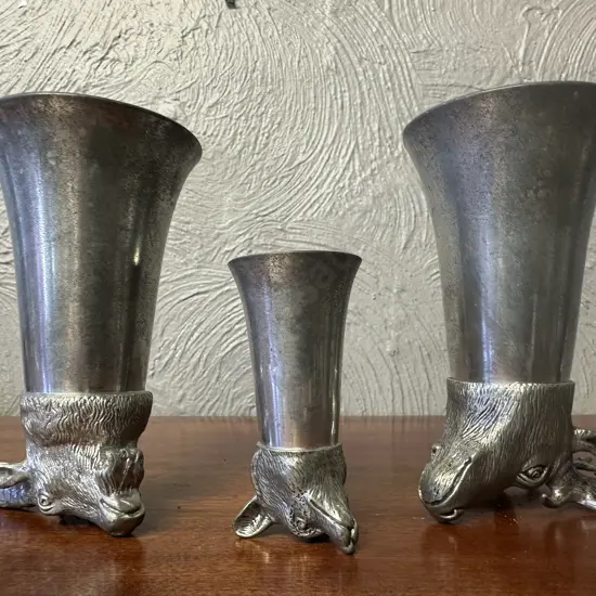 Vintage Stirrup Cups Including Stag, Goat & Boars Head