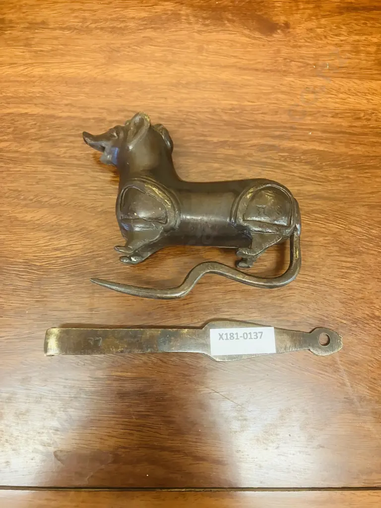 Vintage Bronze Dog Shaped Padlock with Key Image 1++