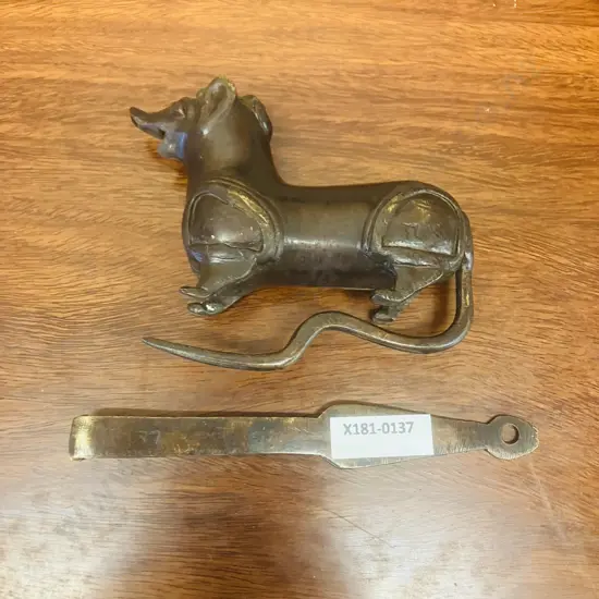 Vintage Bronze Dog Shaped Padlock with Key