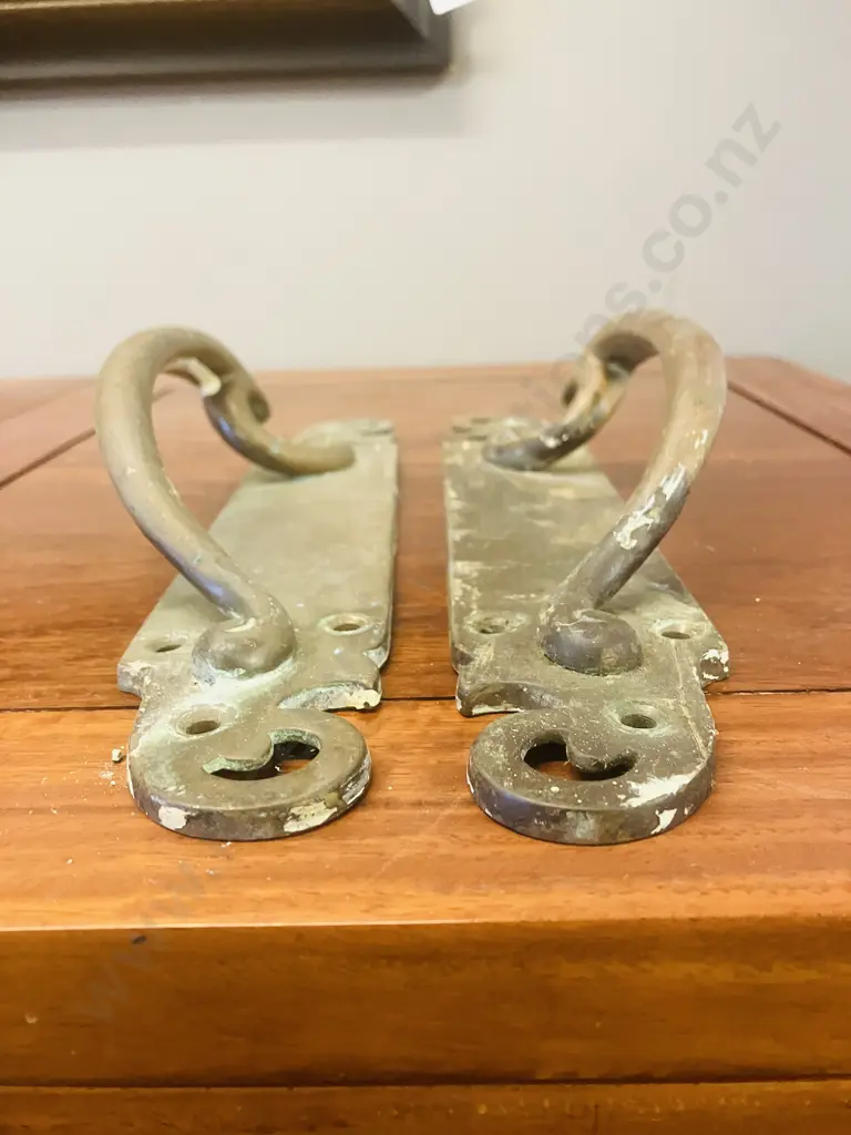 Pair of Bronze Art Nouveau Door Handles. W7 & 8, L31.5 D6cm Image 1++