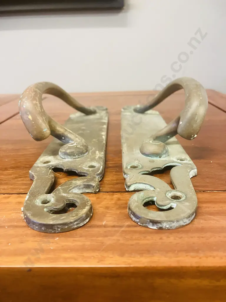 Pair of Bronze Art Nouveau Door Handles. W7 & 8, L31.5 D6cm Image 1++