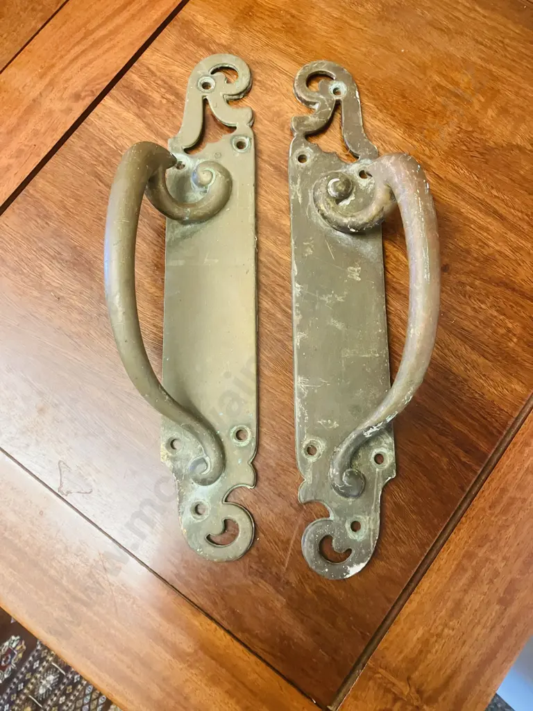 Pair of Bronze Art Nouveau Door Handles. W7 & 8, L31.5 D6cm Image 1++
