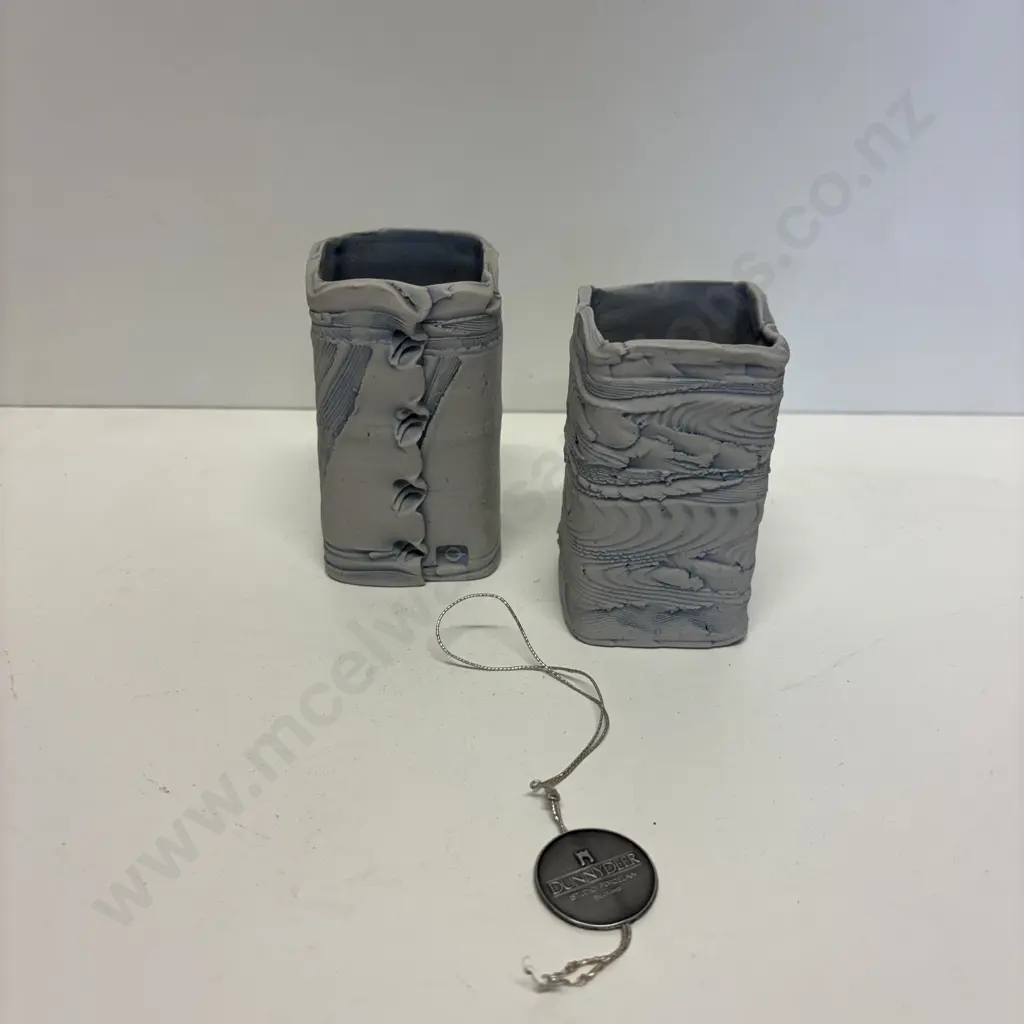 Pair of Dunnydeer Scottish Studio Square shaped vases. H8.5cm Image 1++