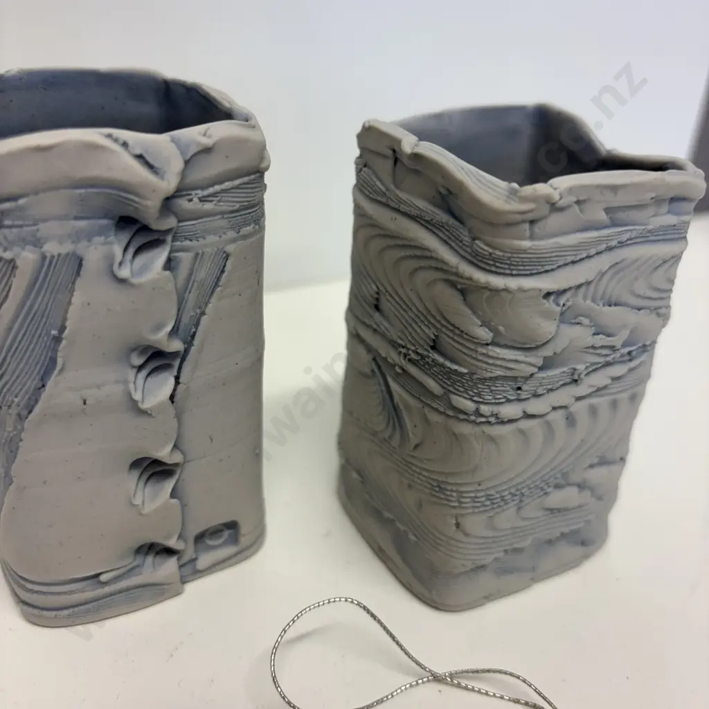Pair of Dunnydeer Scottish Studio Square shaped vases. H8.5cm Image 1++