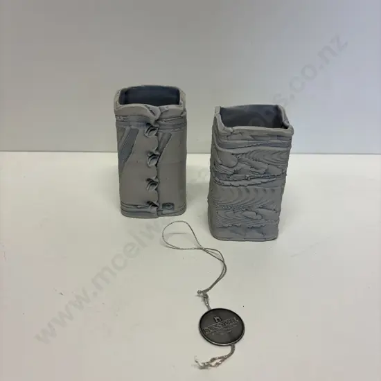 Pair of Dunnydeer Scottish Studio Square shaped vases. H8.5cm